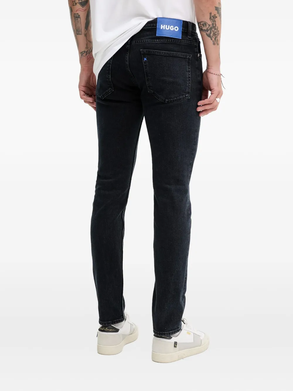 HUGO Jeans met leren patch Zwart