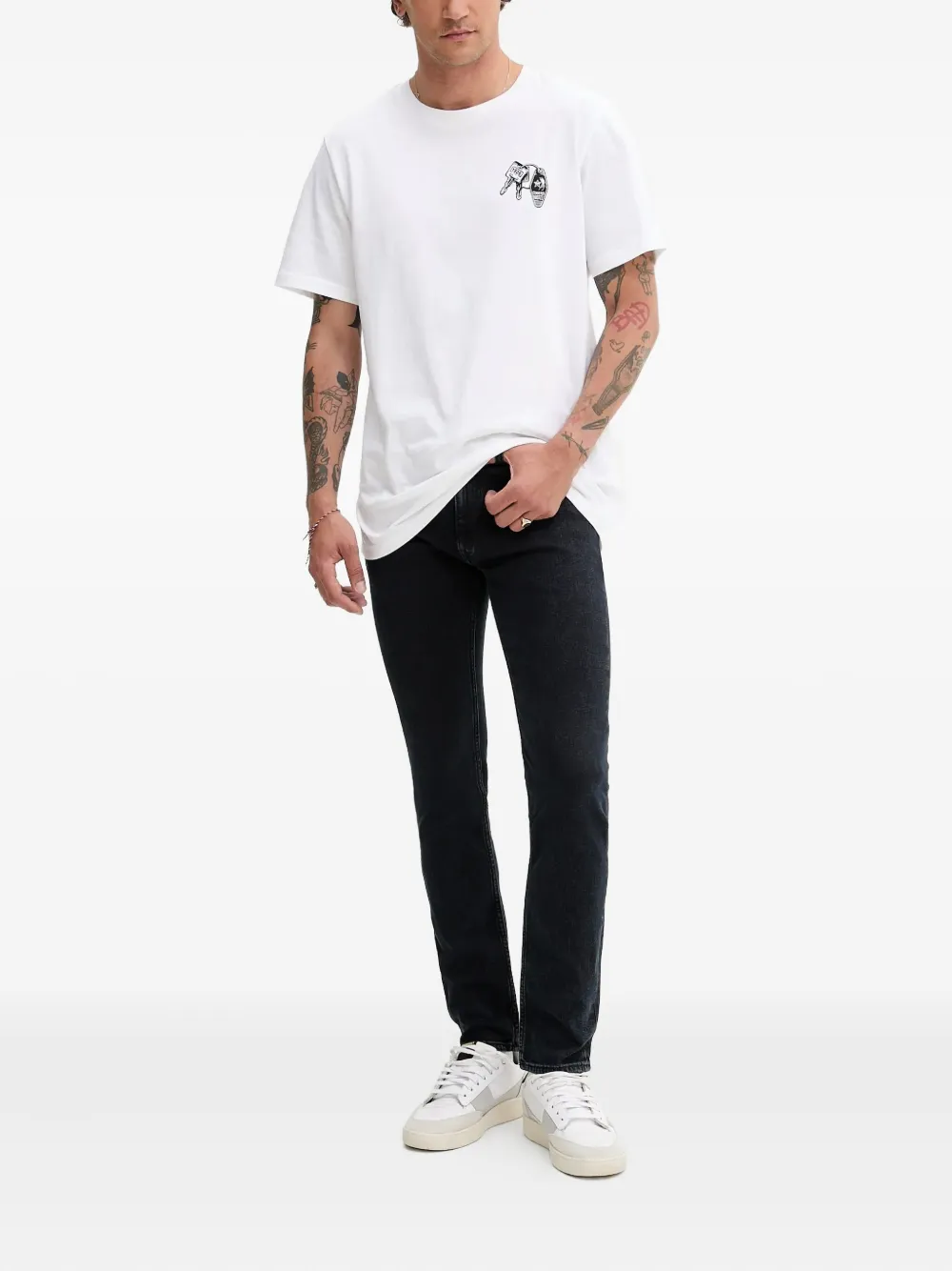HUGO leather-patch jeans - Zwart