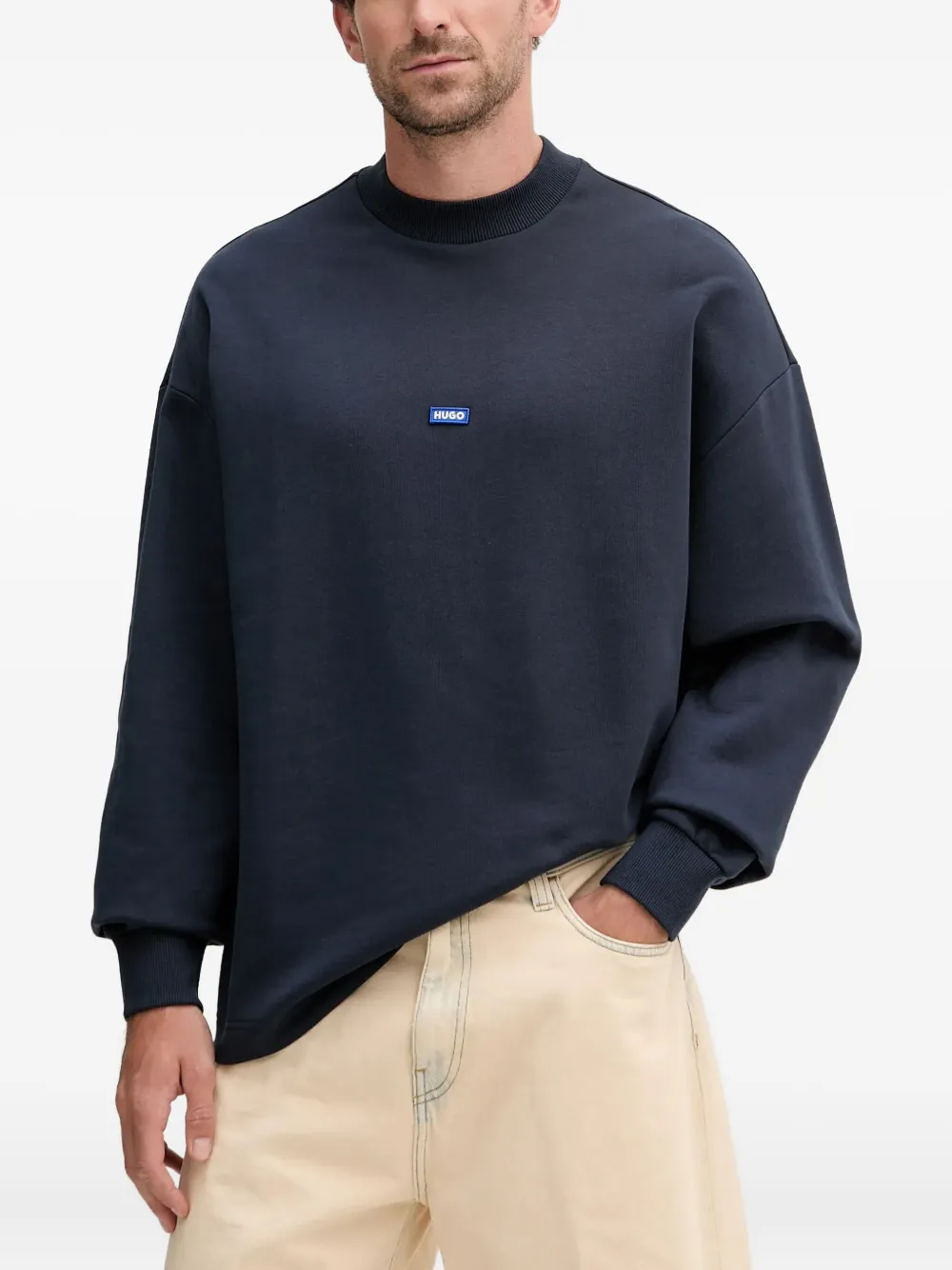 HUGO sudadera con apliques del logo y cuello redondo | azul | Image 1