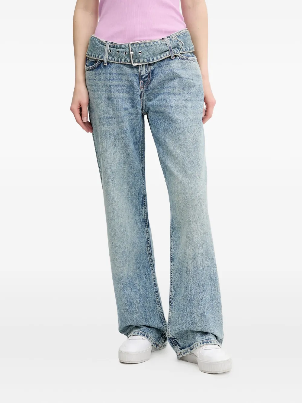 belted flared-leg jeans