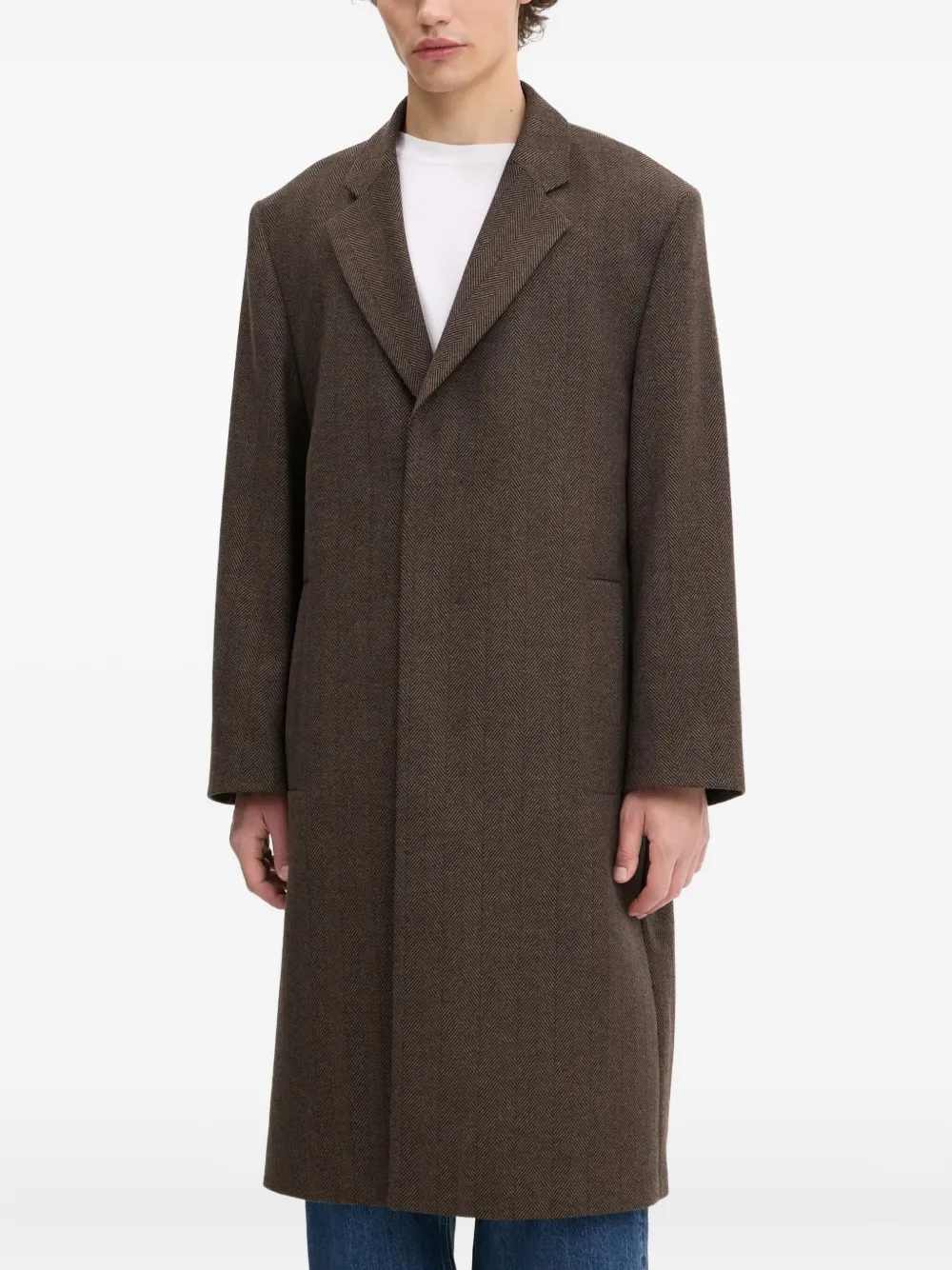 herringbone single-breasted coat