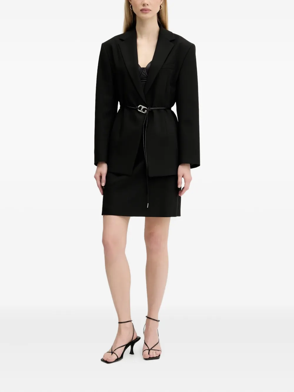 HUGO Blazer met schoudervullingen en ceintuur Zwart