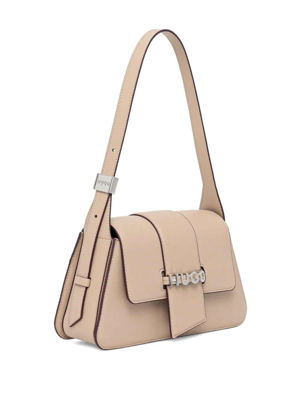 HUGO logo-plaque flap shoulder bag - Beige