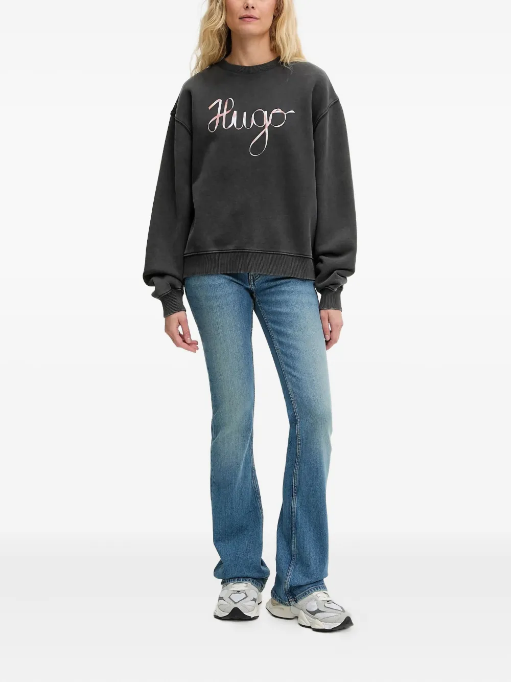 HUGO Katoenen sweater met logoprint Zwart