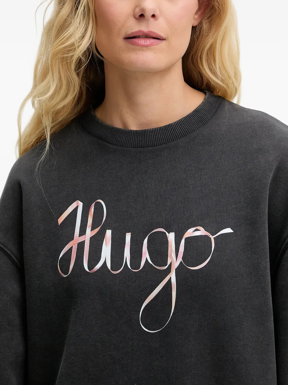 HUGO Katoenen sweater met logoprint Zwart