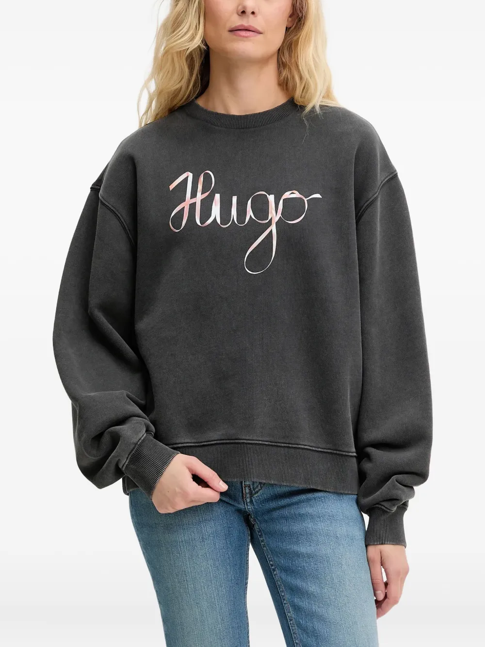 HUGO logo-print cotton sweatshirt Zwart