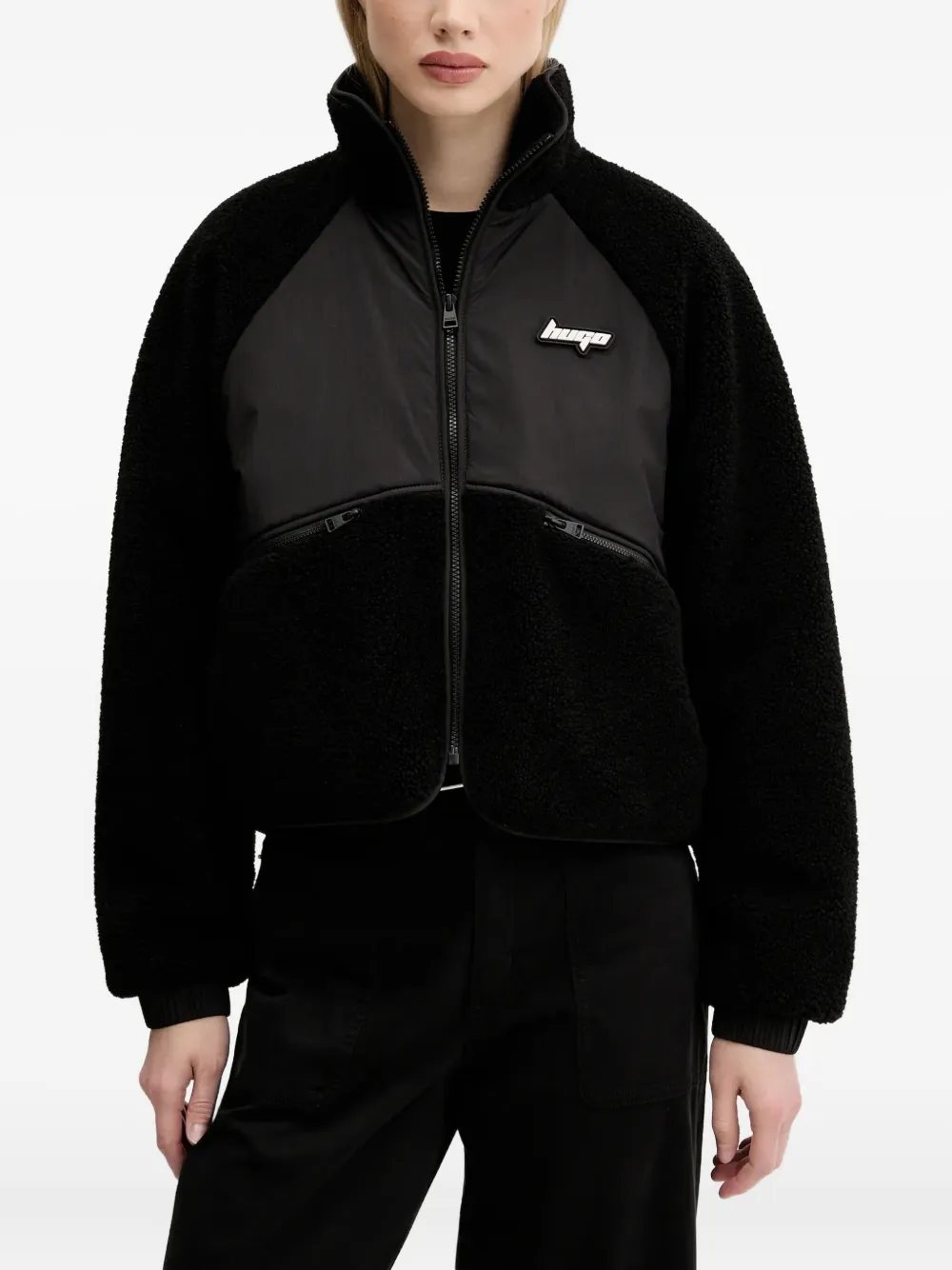 HUGO Fleece jack met vlakken Zwart