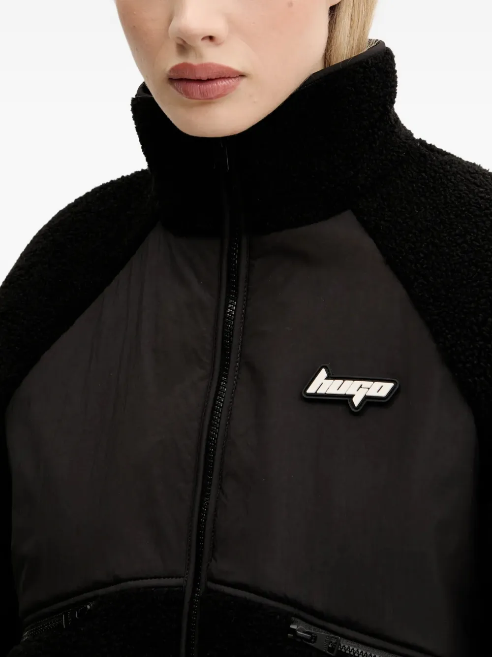 HUGO Fleece jack met vlakken Zwart
