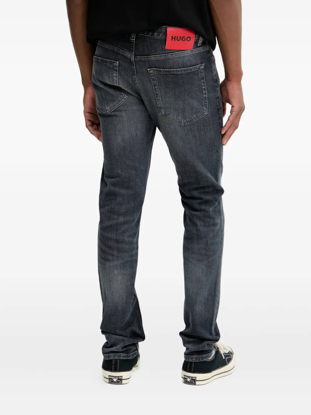 HUGO Jeans met leren patch Grijs