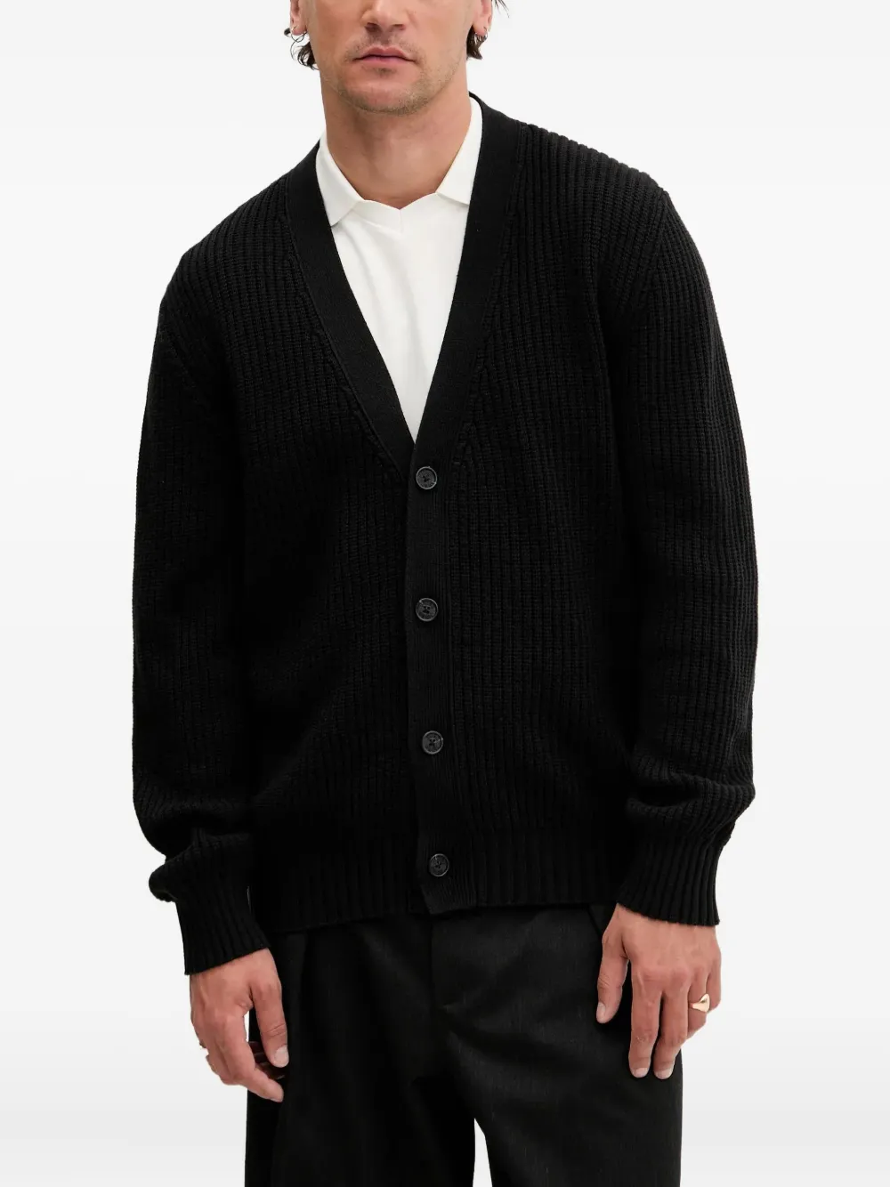HUGO Geribbeld vest met knoop Zwart