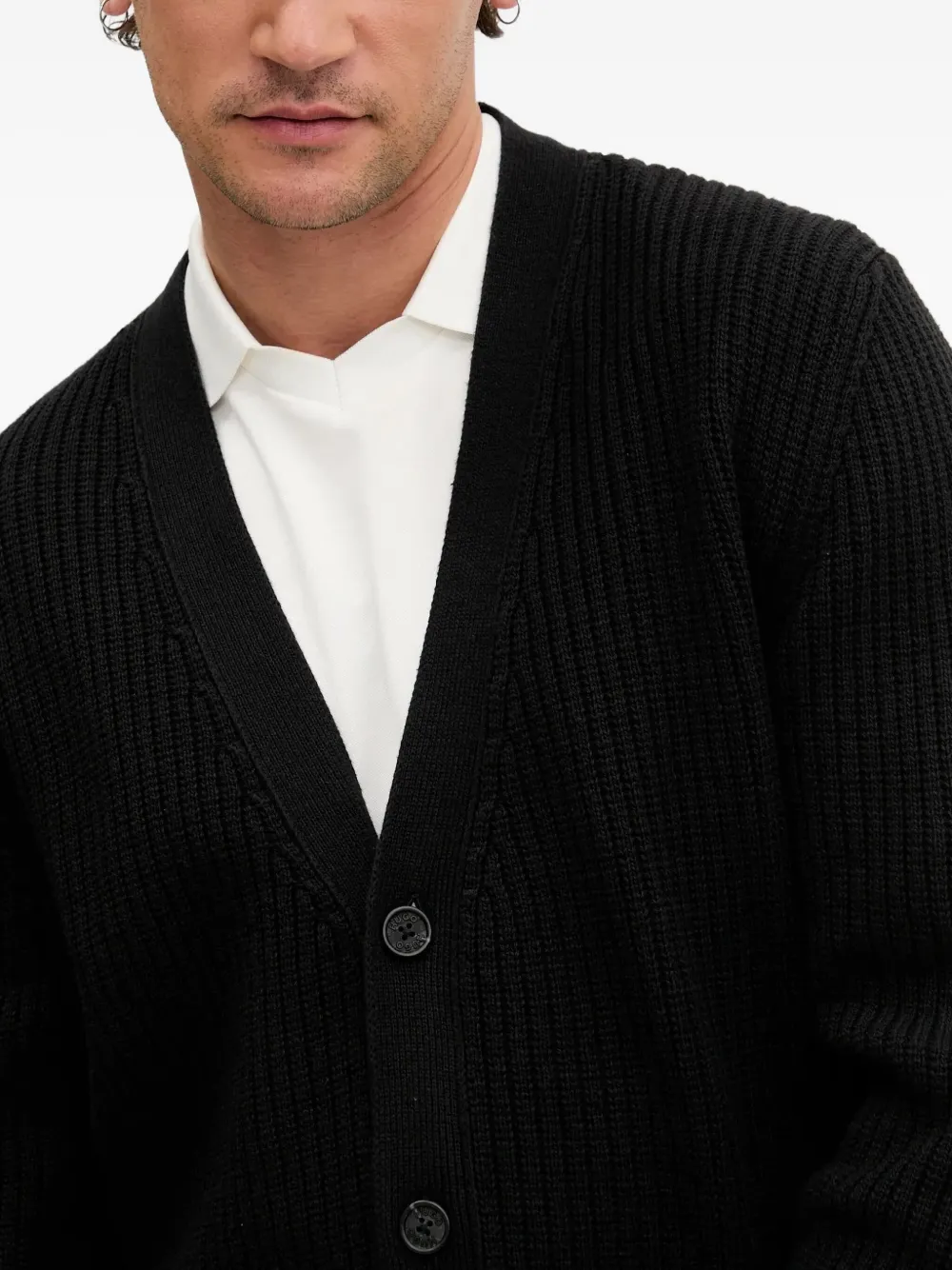 HUGO Geribbeld vest met knoop Zwart