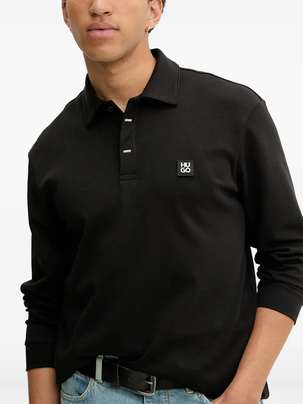 HUGO Poloshirt met logoplakkaat Zwart