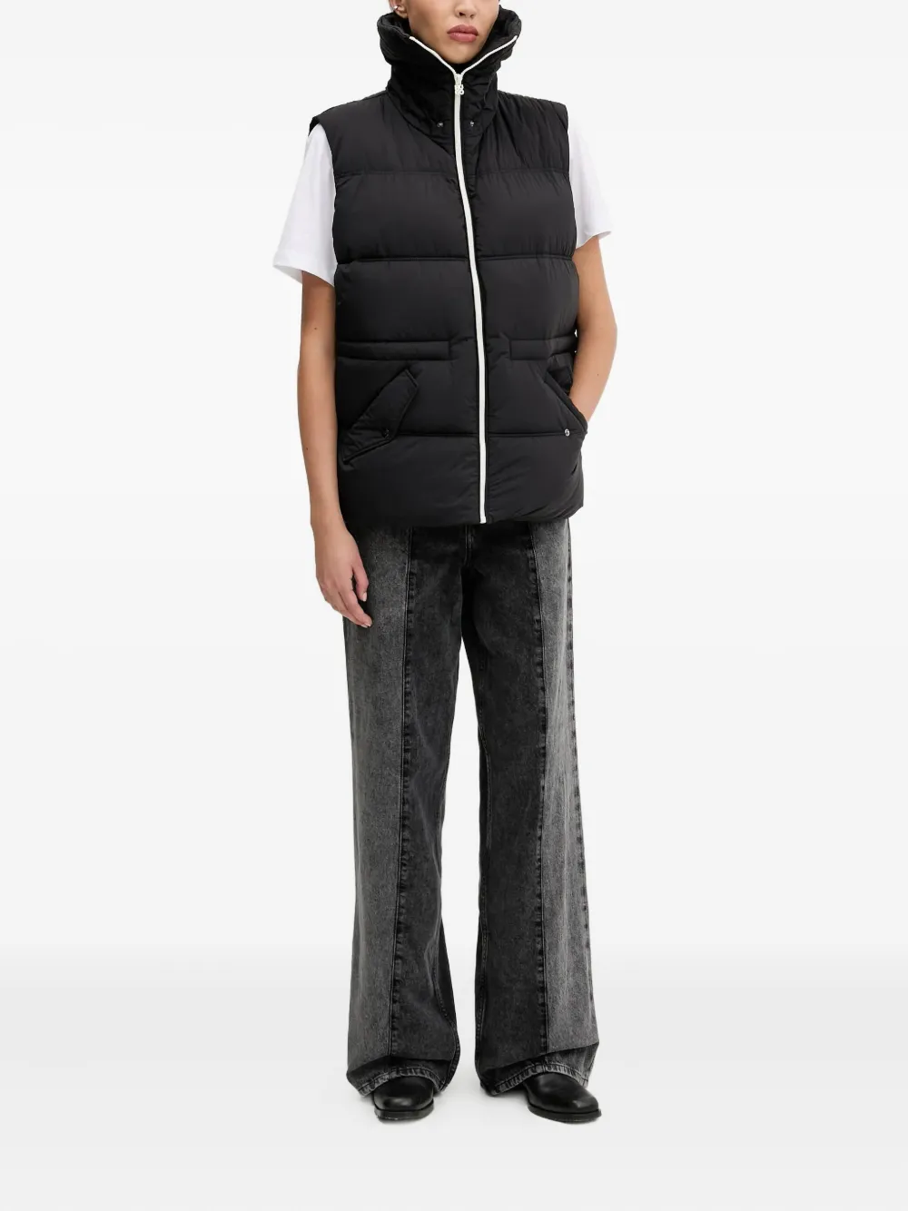 HUGO Gewatteerde bodywarmer met hoge hals Zwart