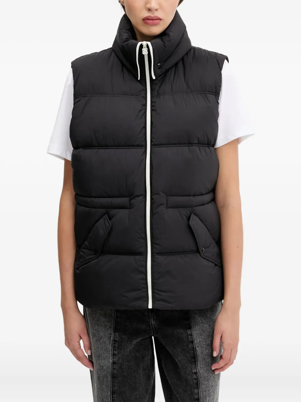 HUGO Gewatteerde bodywarmer met hoge hals Zwart