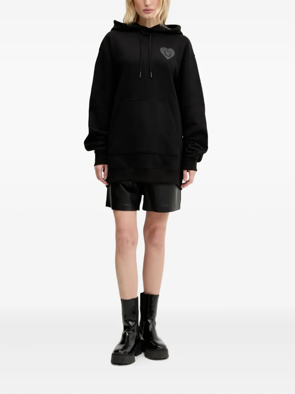 HUGO heart-logo ribbed hoodie - Zwart