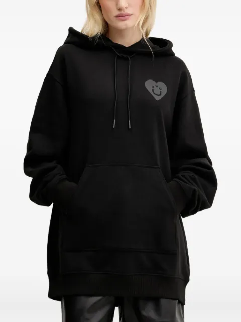HUGO heart-logo ribbed hoodie