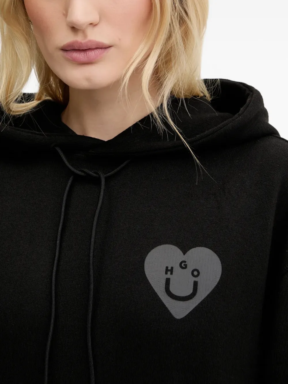 HUGO Geribbelde hoodie met logo Zwart