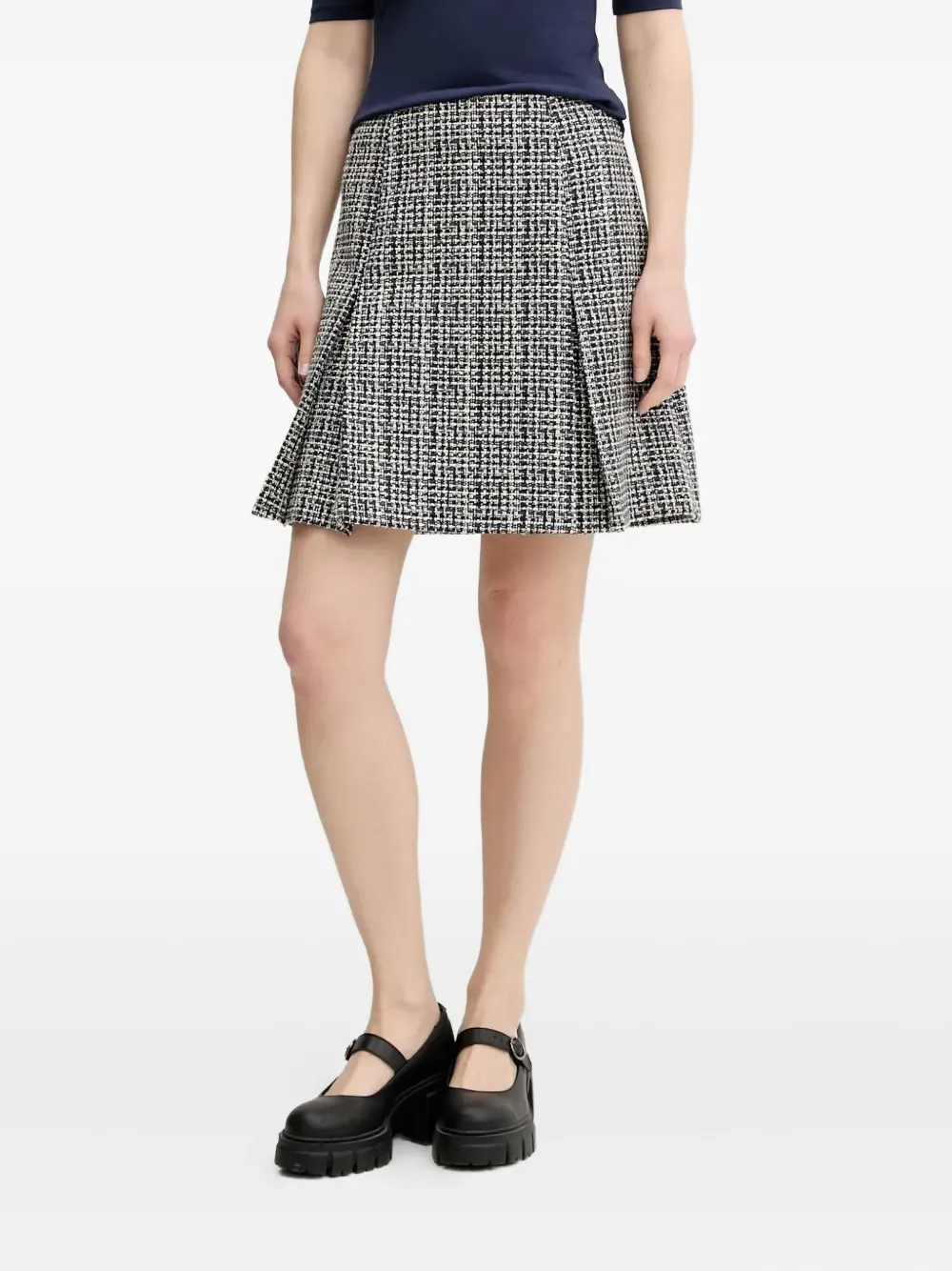 pleated tweed mini skirt