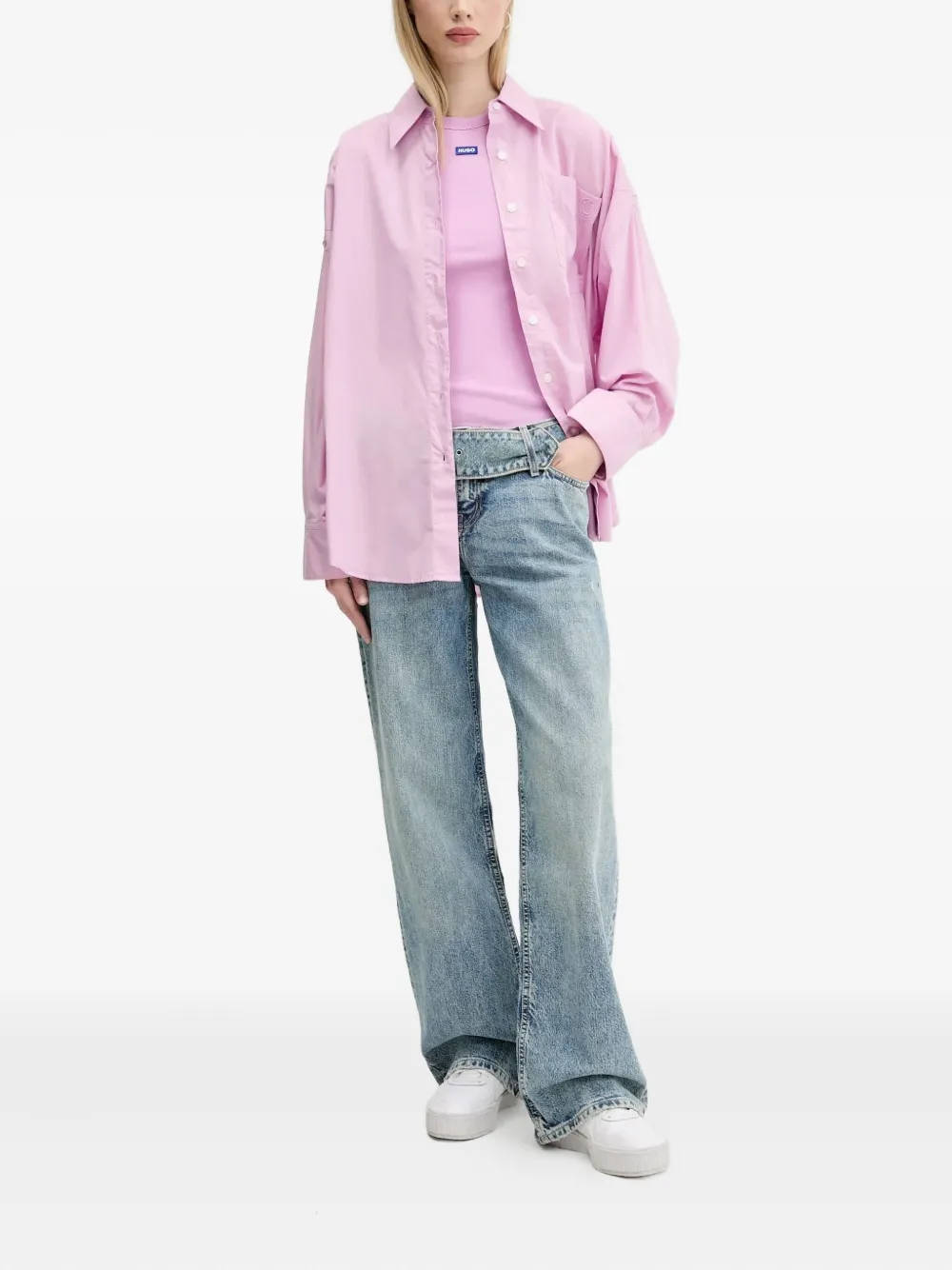 HUGO embroidered-logo cotton shirt - Roze