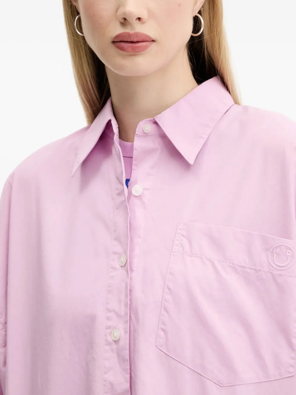 HUGO Katoenen blouse met geborduurd logo Roze