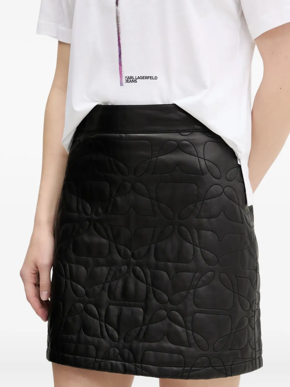 HUGO quilted-floral leather mini skirt - Zwart