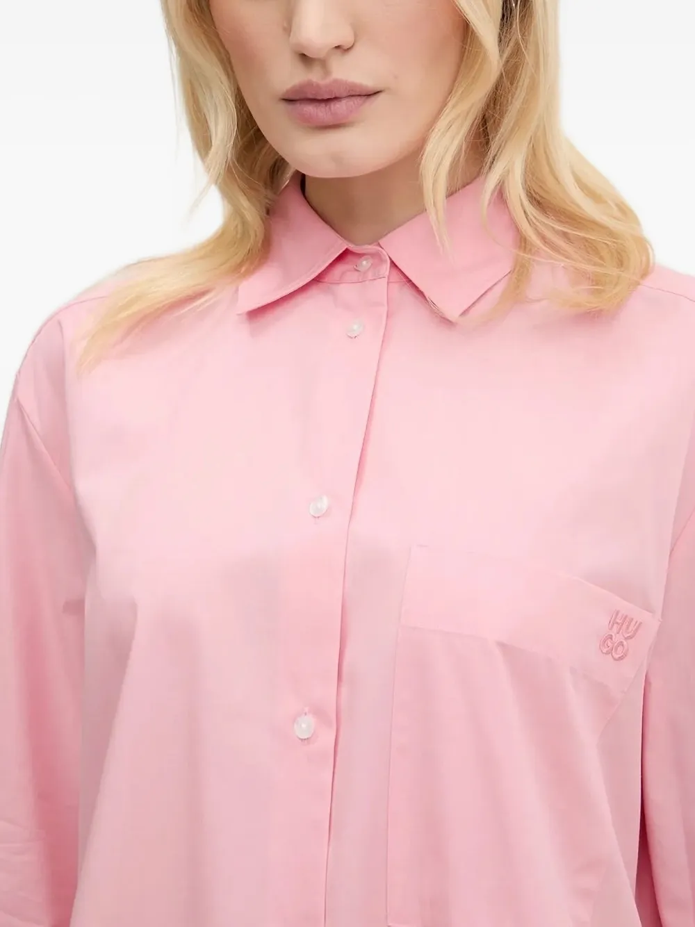 HUGO Katoenen blouse met geborduurd logo Roze
