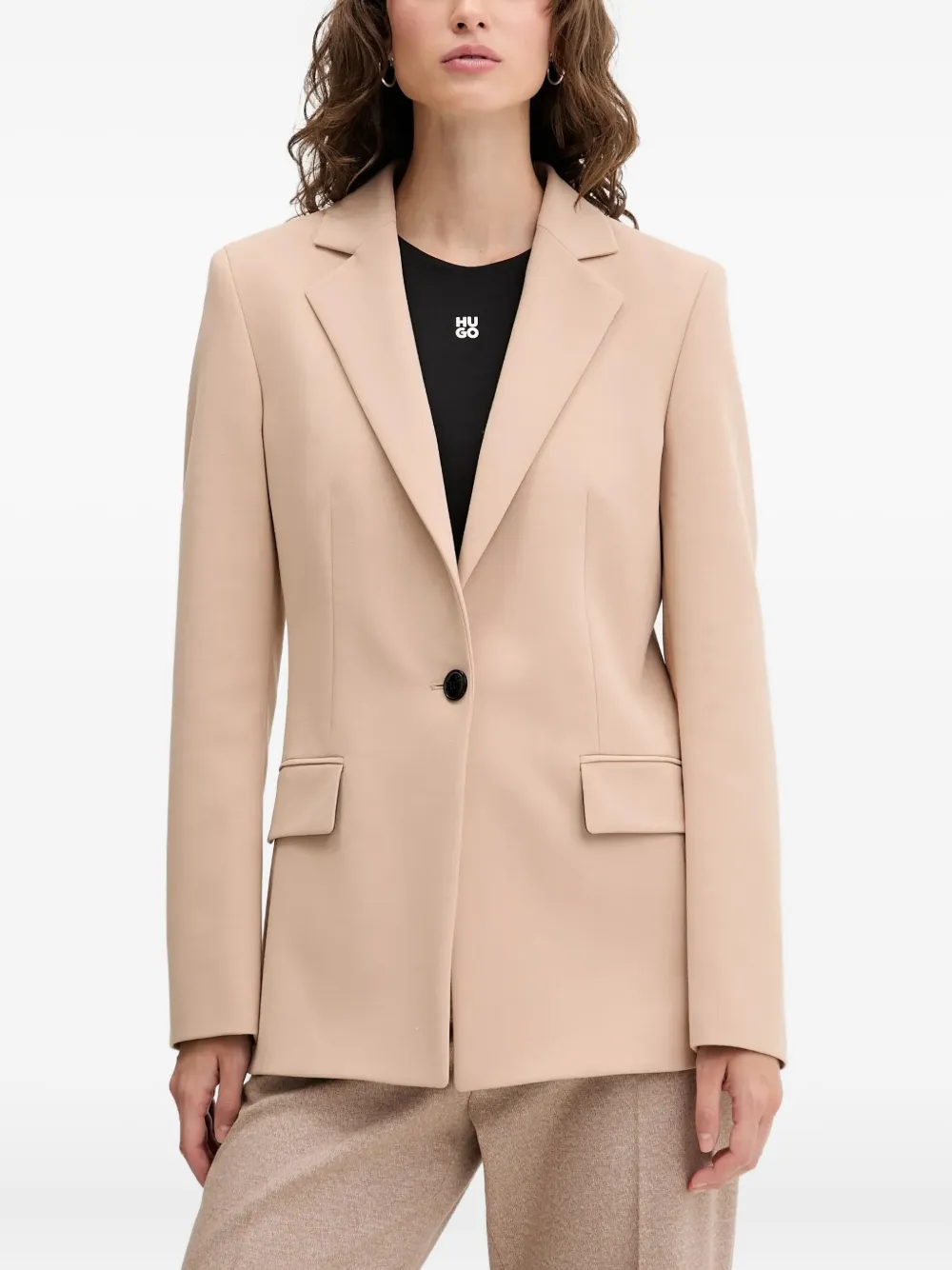 HUGO Blazer met enkele rij knopen en puntige revers Beige