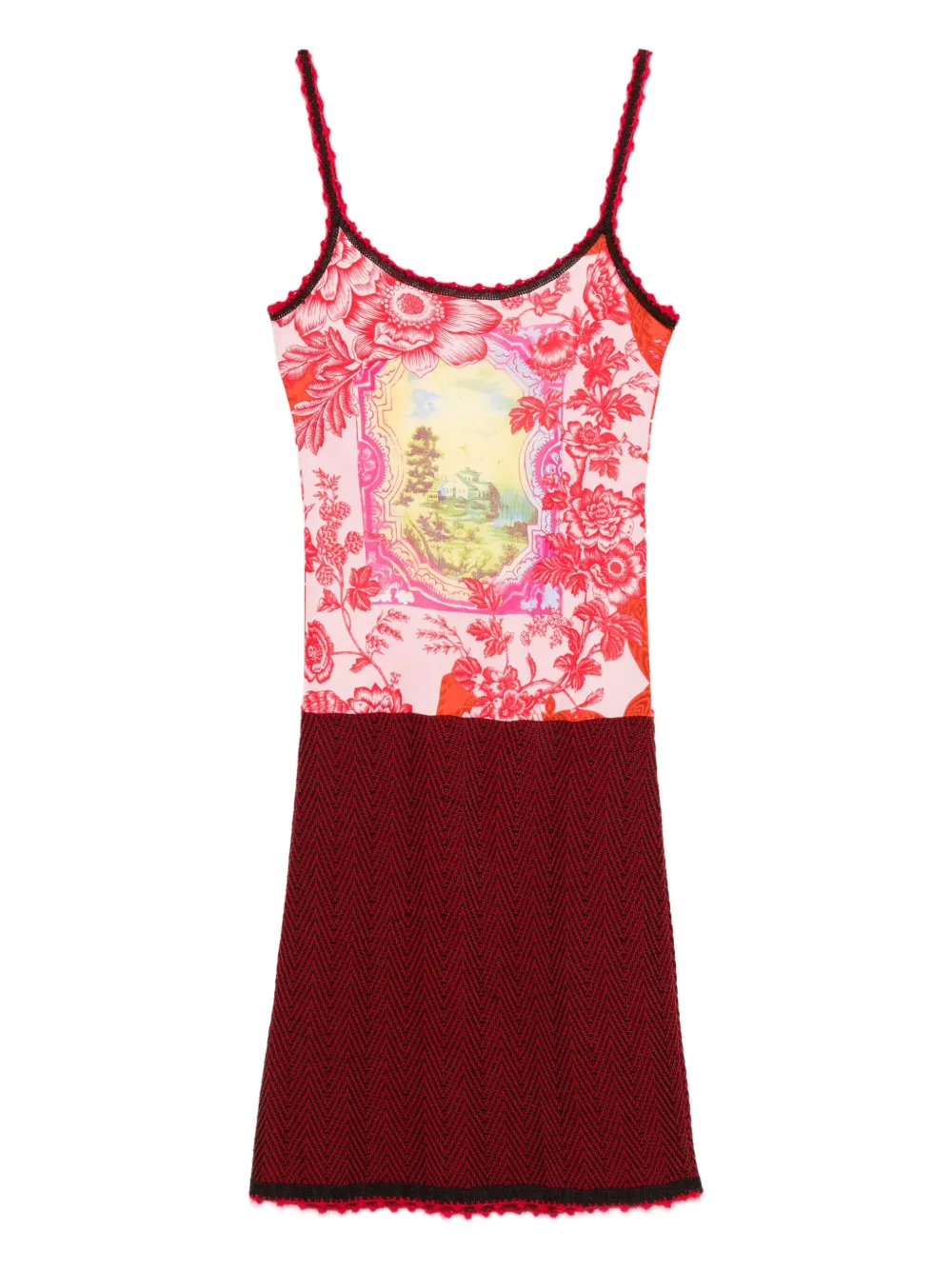 2000s floral-print chevron-pattern dress