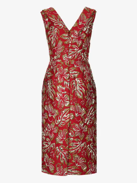 Prada hibiscus-motif jacquard midi dress