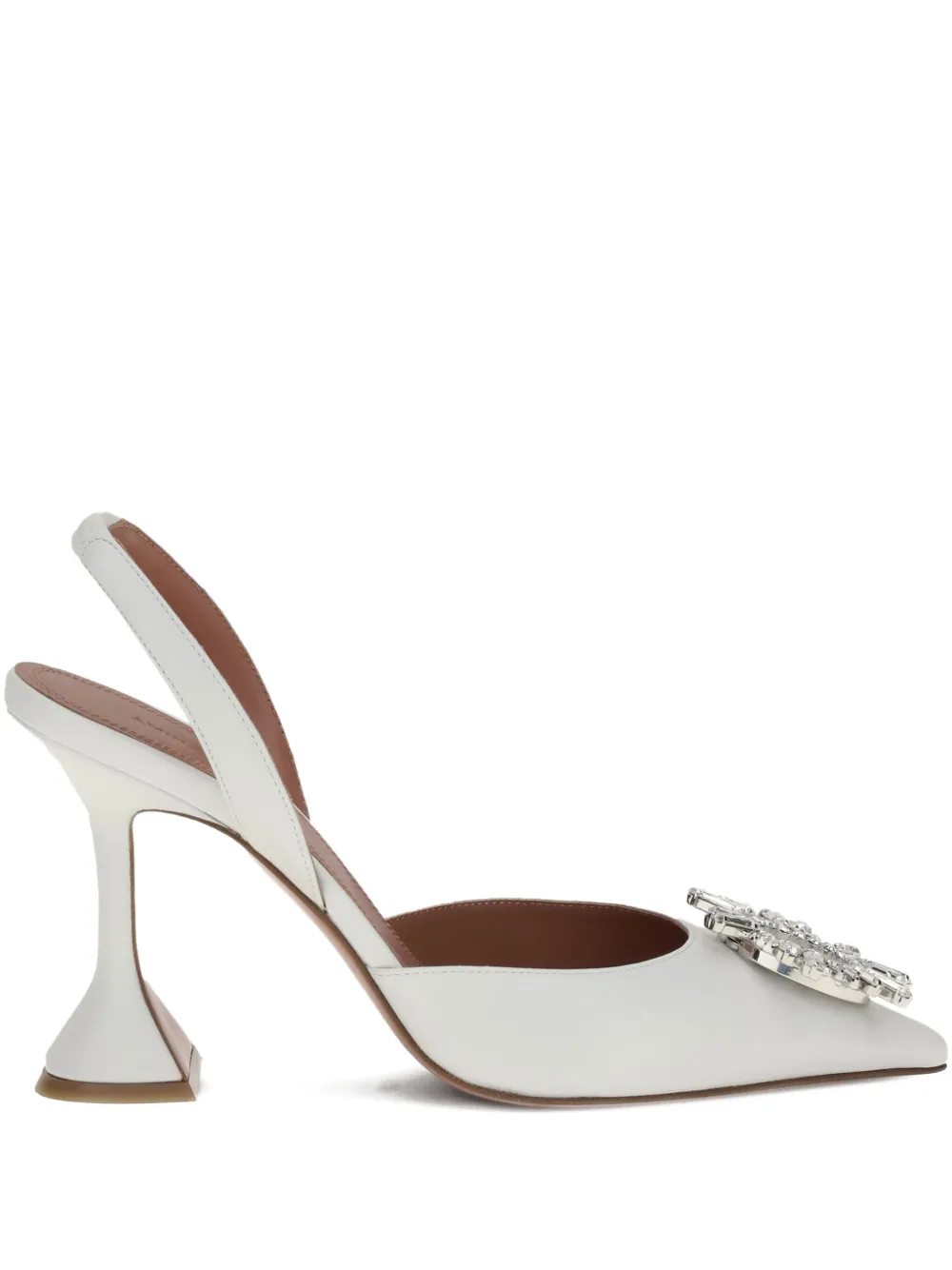 Amina Muaddi 95mm crystal-embellished slingback mules White