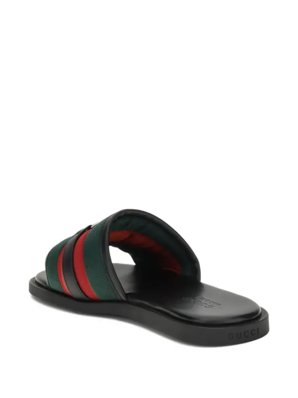 Gucci Black Slides with Red and Green Web Stripe and Interlocking GG GUCCI PADDED WEB SLIDE SANDALS -GREEN / RED PUFFER NYLON  main image 3