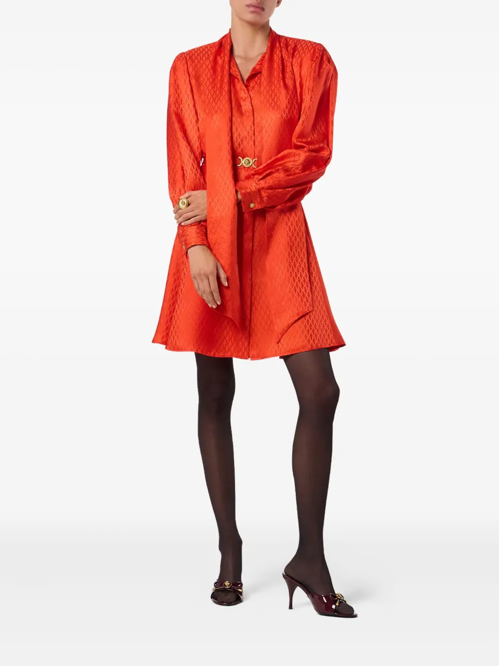 Versace geometric-pattern belted dress Rood