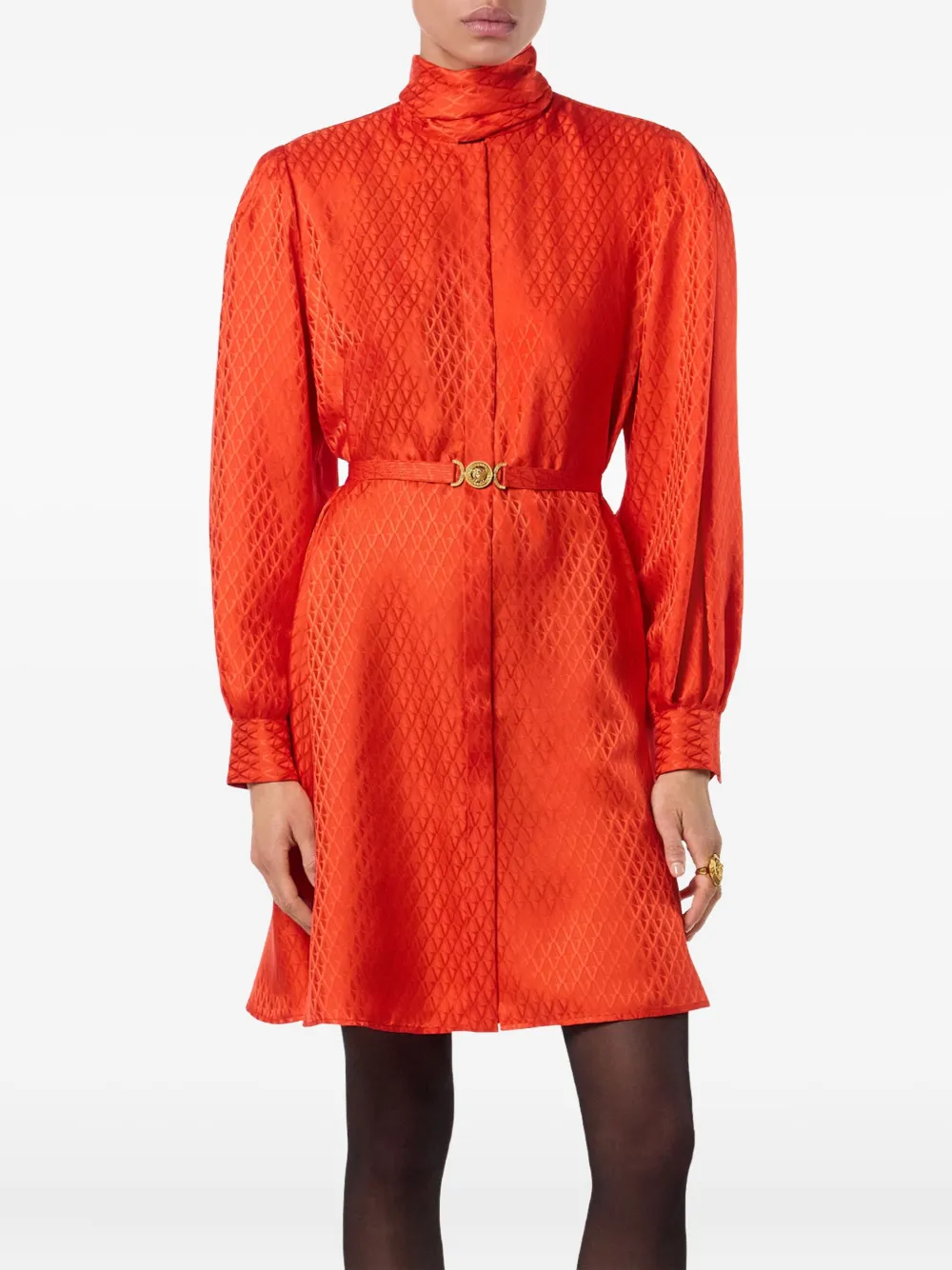 Versace geometric-pattern belted dress Rood