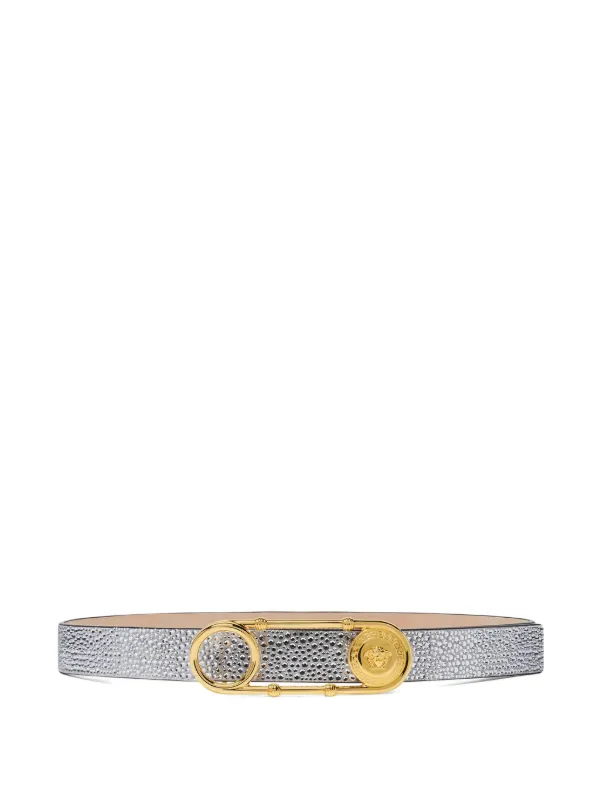 Versace Medusa-head Leather Belt in Grey
