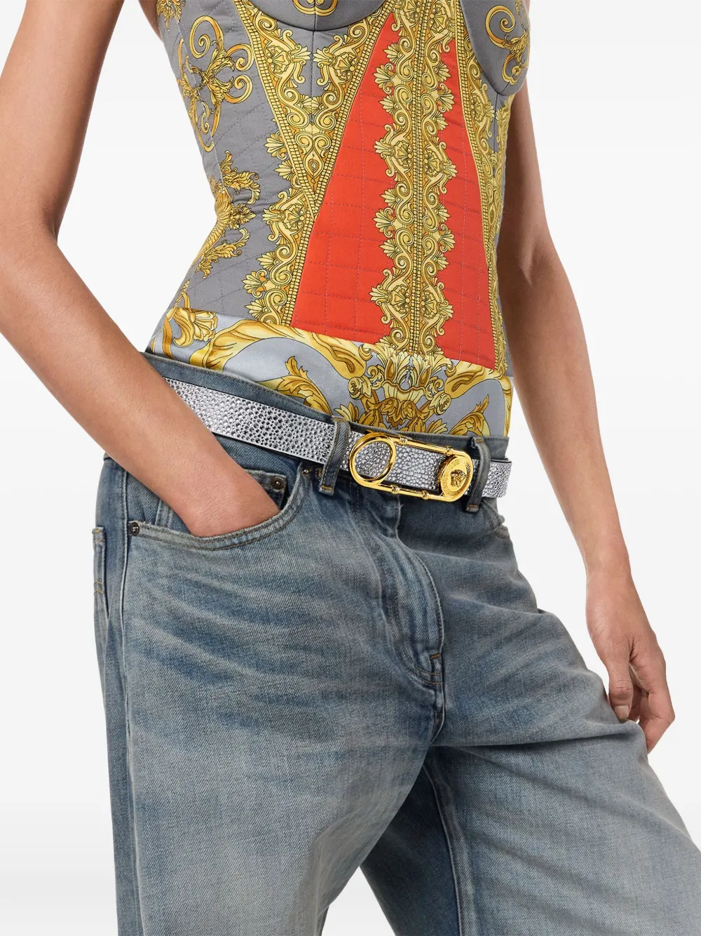 Versace Medusa-head Leather Belt In Gray