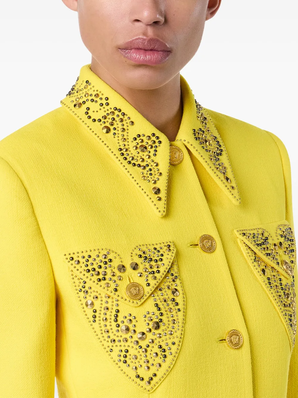 Versace Tailored Wool Crepe Jacket In Yellow