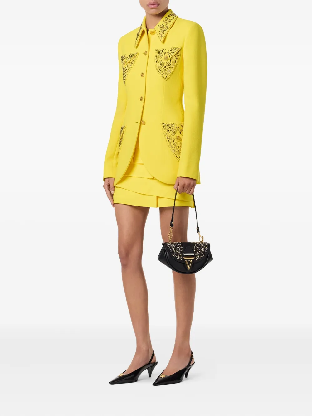 Versace Tailored Wool Crepe Jacket In Yellow
