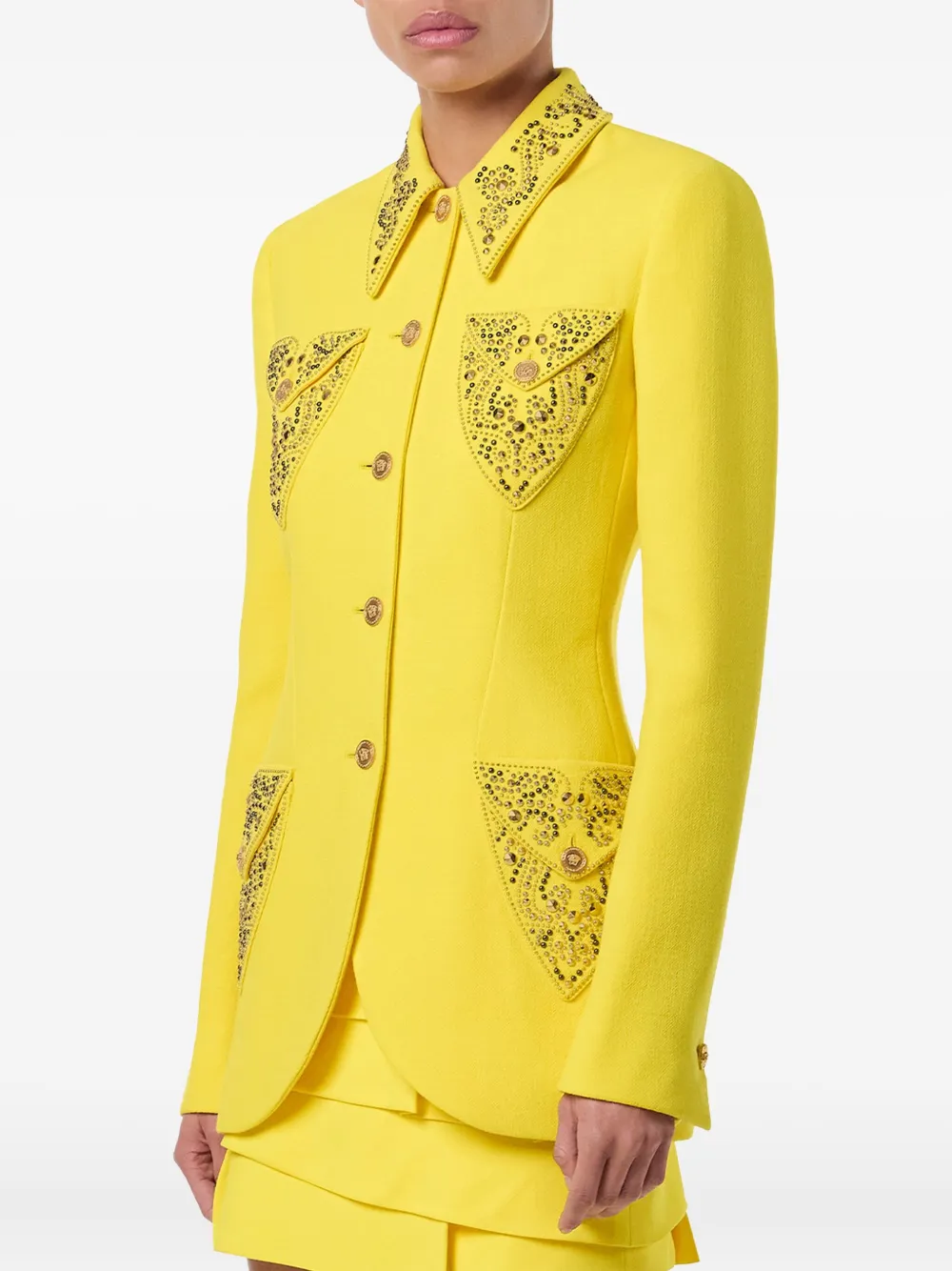 Versace Tailored Wool Crepe Jacket In Yellow