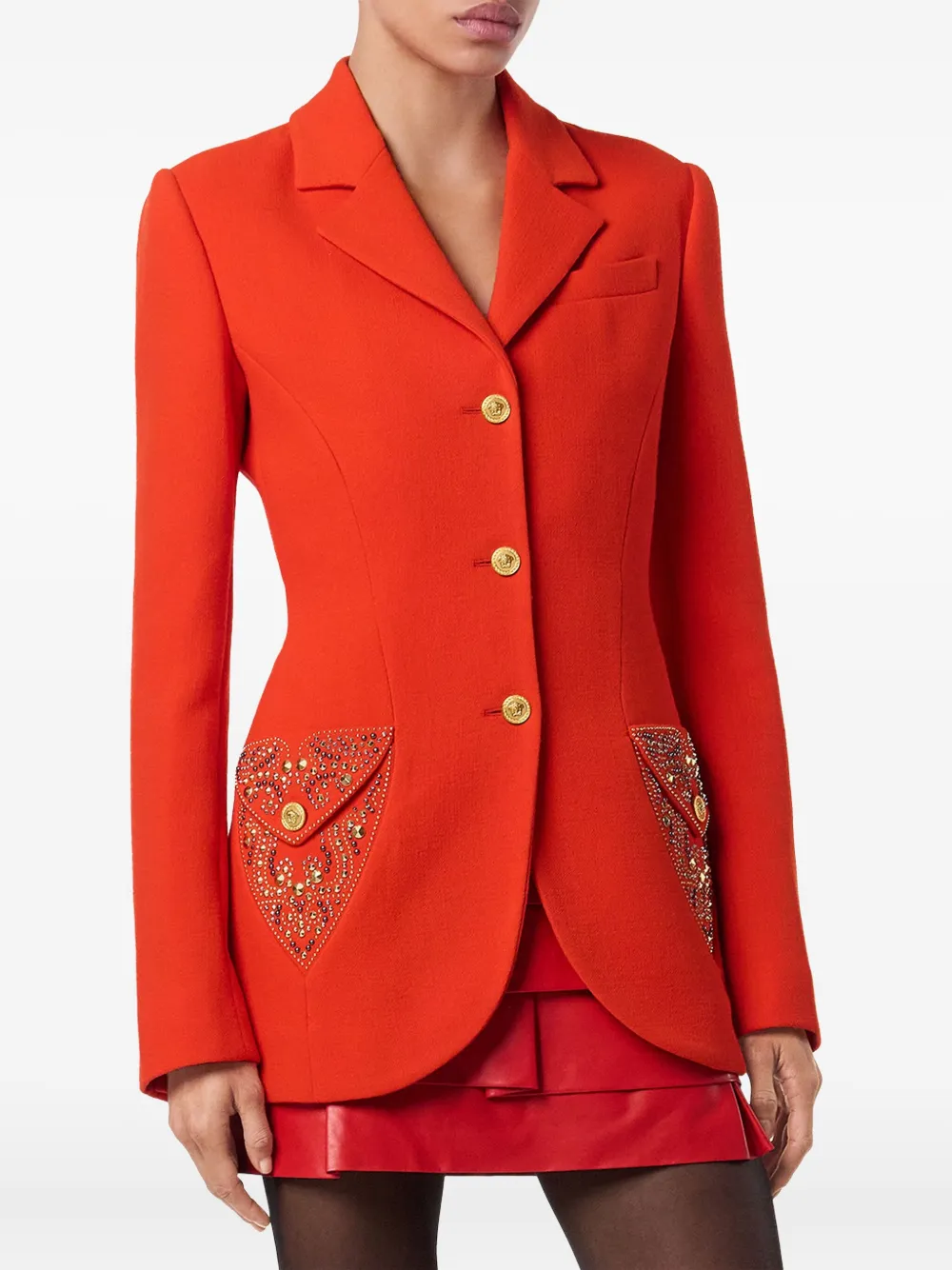 Versace Crystal-embellished Blazer In Red