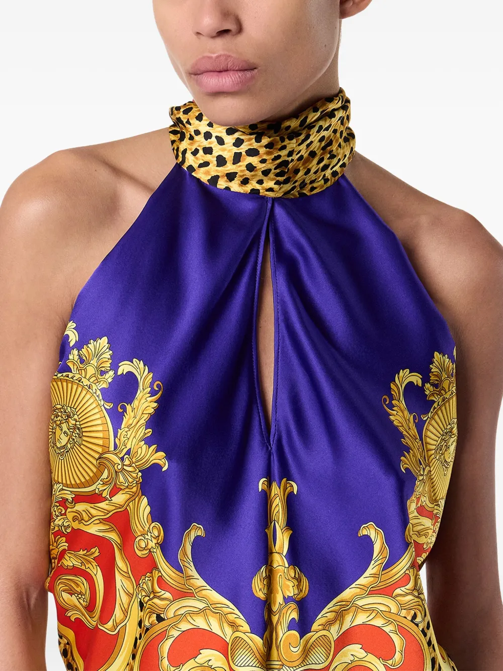 Versace Top met halternek en baroque-print Geel