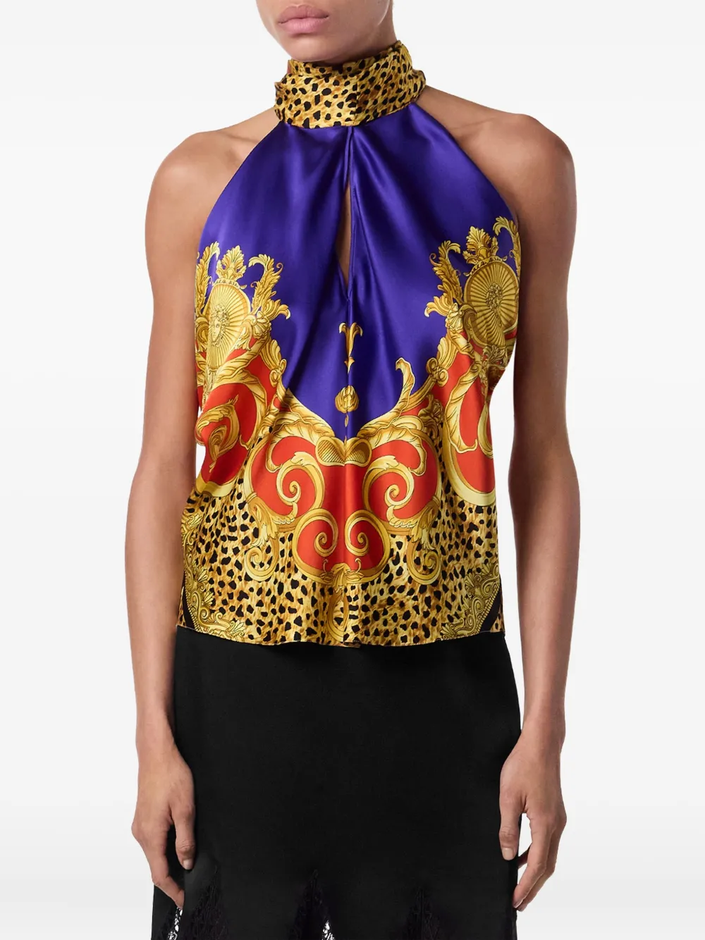 Versace Top met halternek en baroque-print Geel