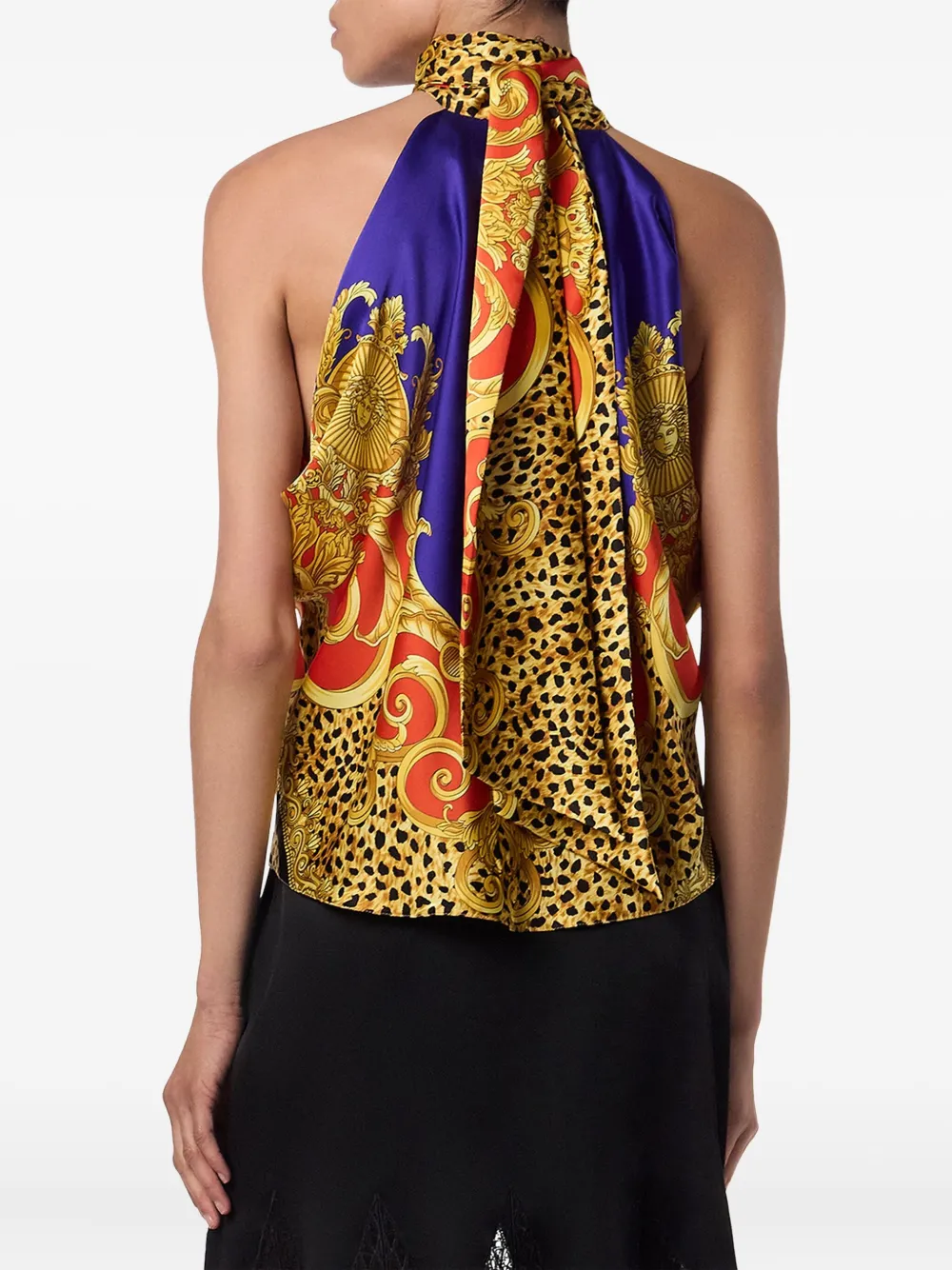 Versace Top met halternek en baroque-print Geel
