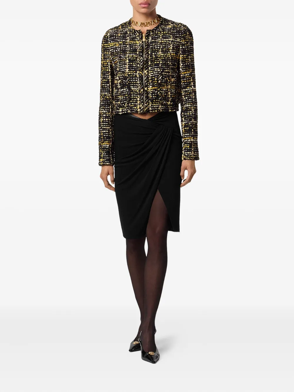 Versace Tweed jack met rits Zwart
