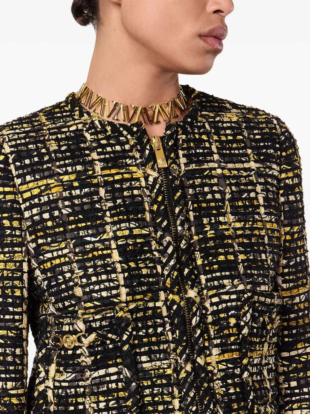 Versace Tweed jack met rits Zwart