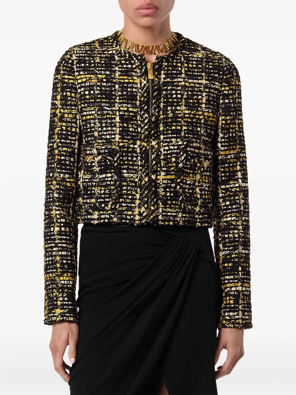 Versace Tweed jack met rits Zwart