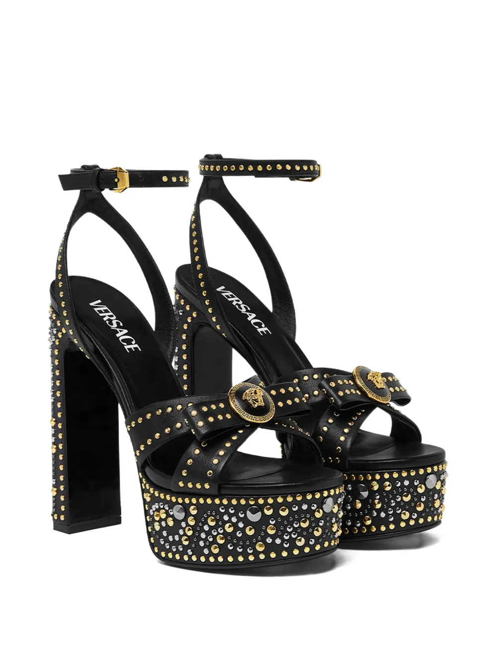 Versace 140mm La Medusa Platform Studded Sandals In Black