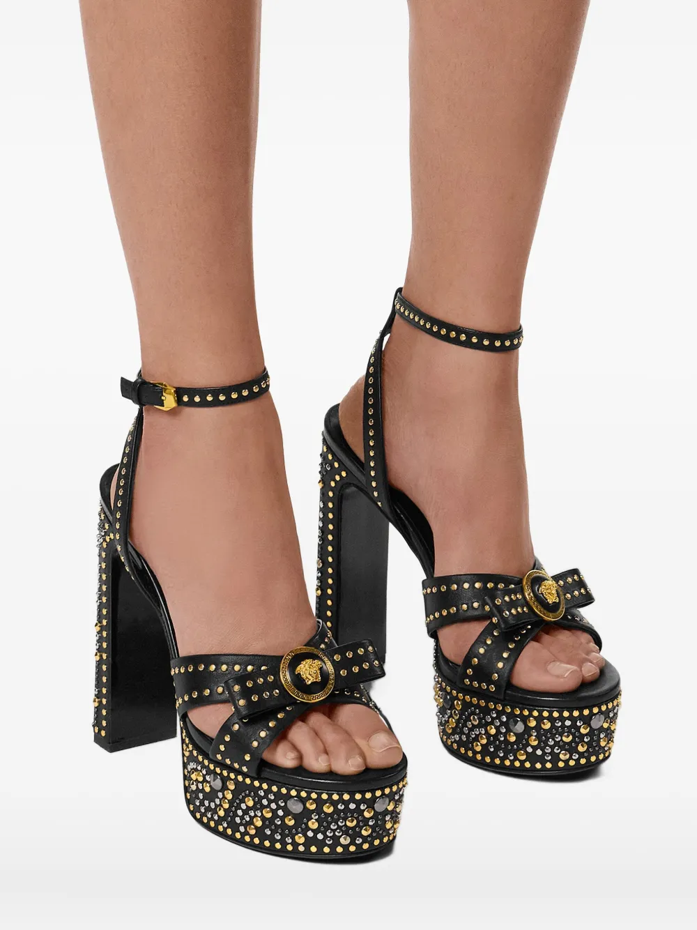 Versace 140mm La Medusa Platform Studded Sandals In Black