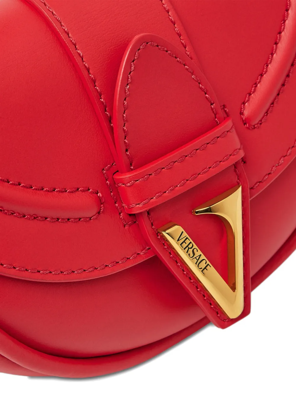 Versace Curved-flap Leather Shoulder Bag In Red