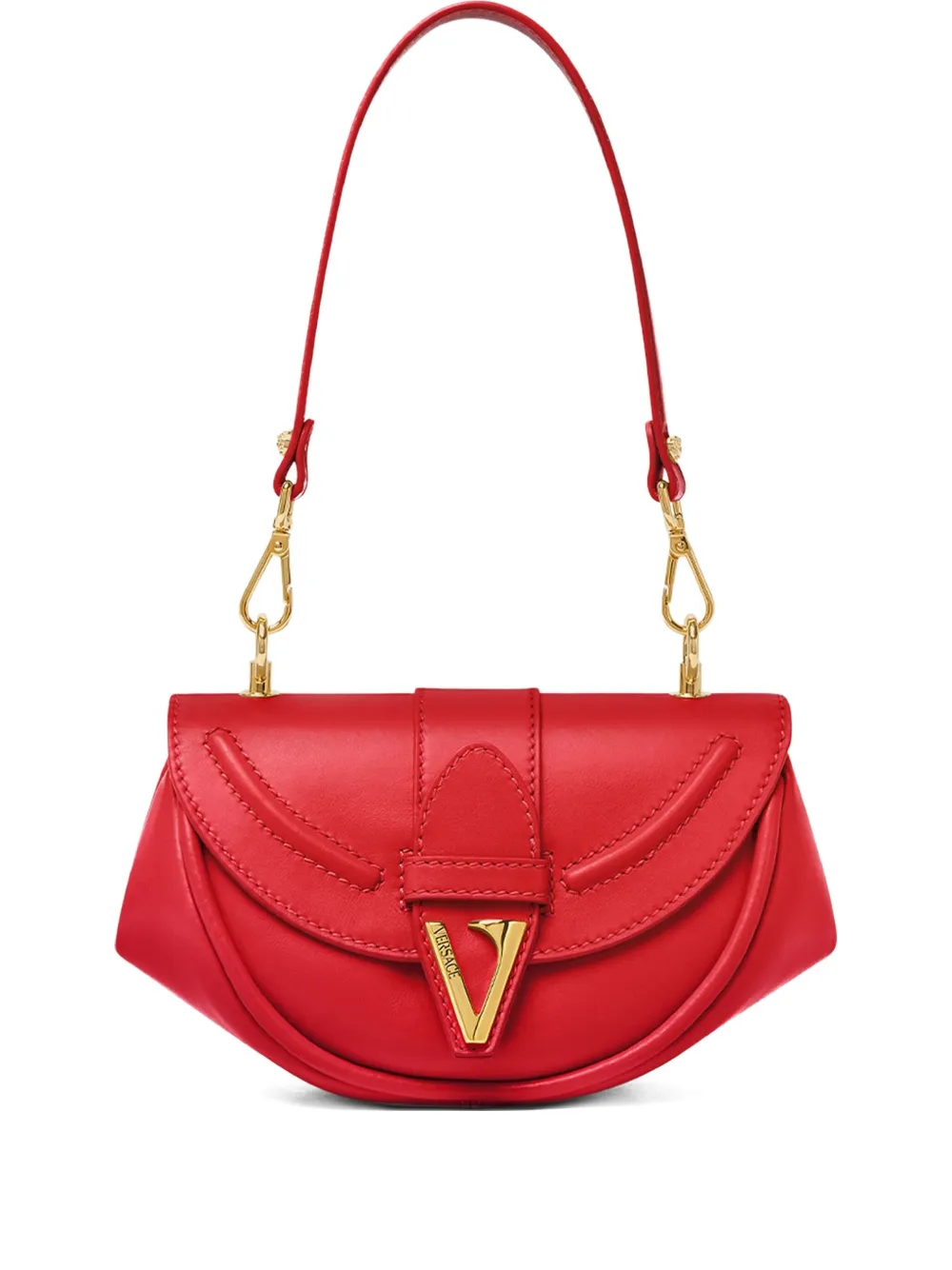 Versace Curved-flap Leather Shoulder Bag In Red