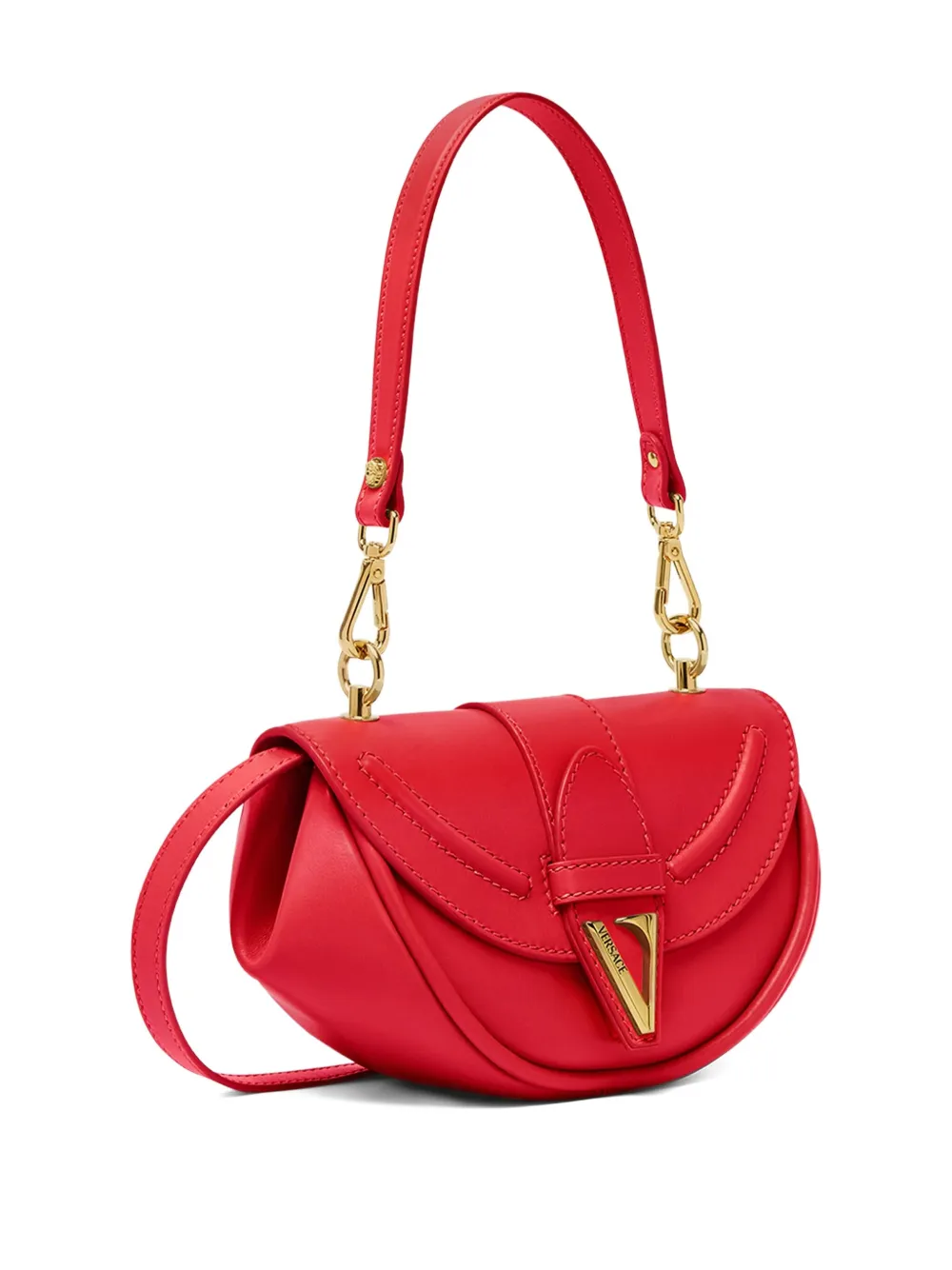Versace Curved-flap Leather Shoulder Bag In Red